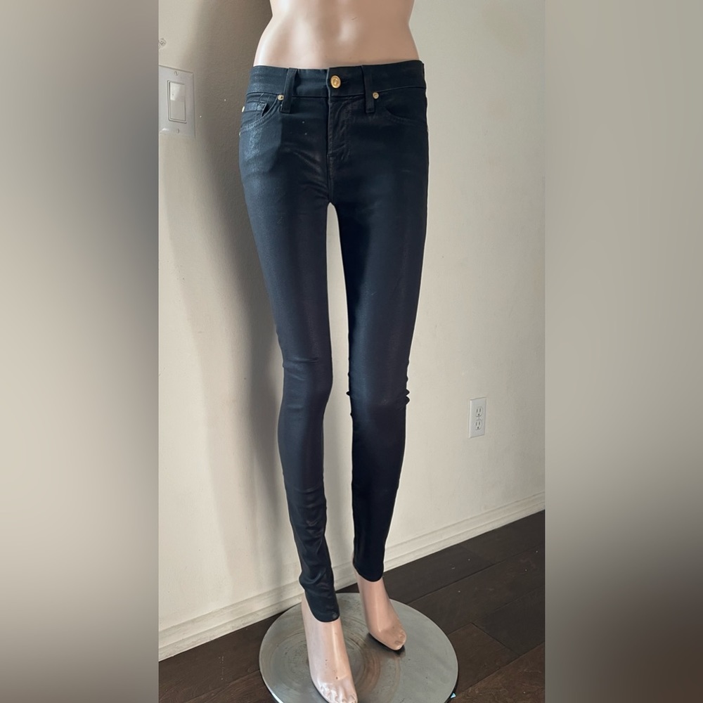 New Women's 7 Seven For All Mandkind Jeans Skinny Coated Black SZ 25
